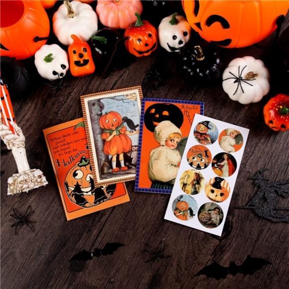 24 Pcs Vintage Halloween Greeting Cards With Envelopes and Stickers, 4 X 6" - Picture 4 of 7